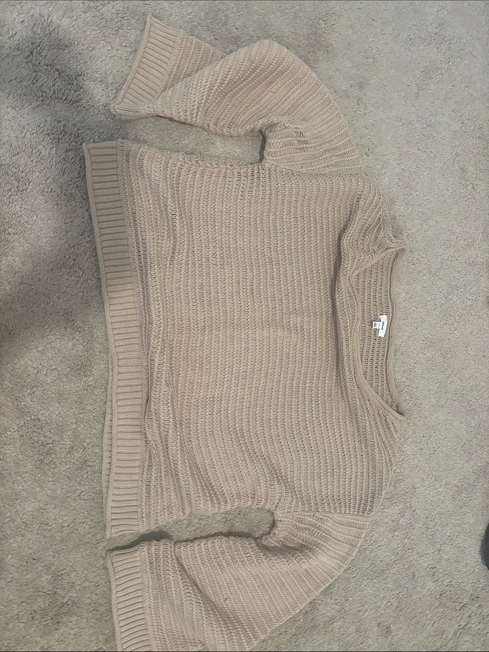 AWRI SUN-KISSED tTEXTURED OFF THE SHOULDER SWEATER - TOASTED ALMOND size medium